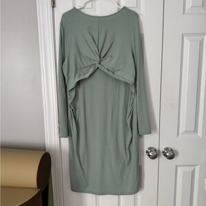 Elegant Sage Green Long Sleeve Maternity Dress